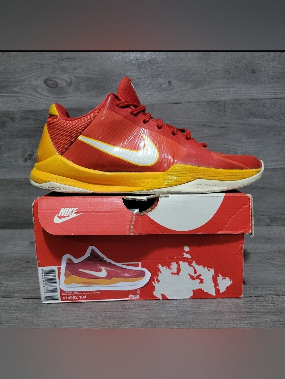 Nike Zoom Kobe 5 V China Red Comet Yellow 2010 Size 8.5 Shoes 386429-600